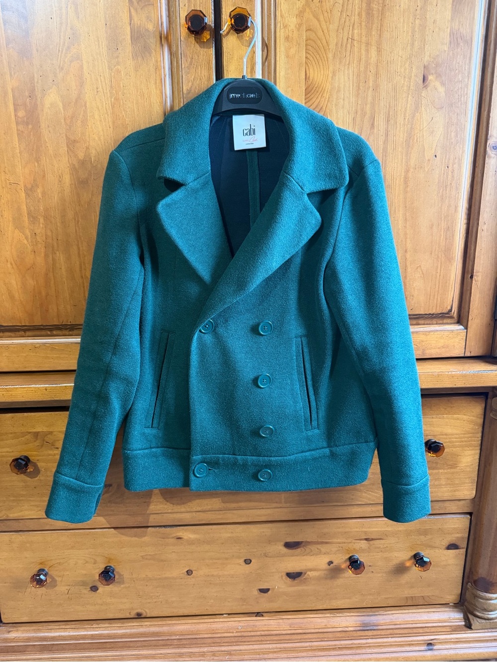 CAbi Double-Breasted Wool Peacoat, deep green, size small